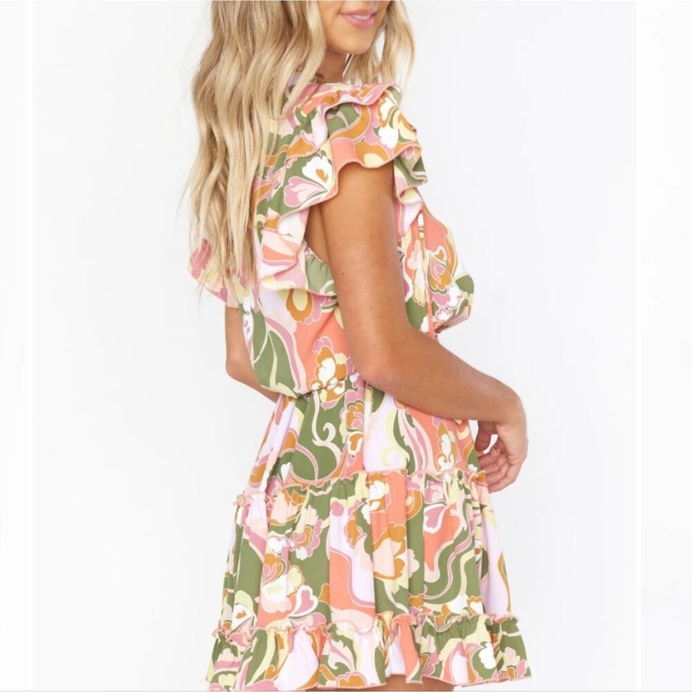 Show Me Your Mumu Wild Dreams Retro Ruffle Mini Dress Pink Green Floral NWT XXL - Picture 5 of 13